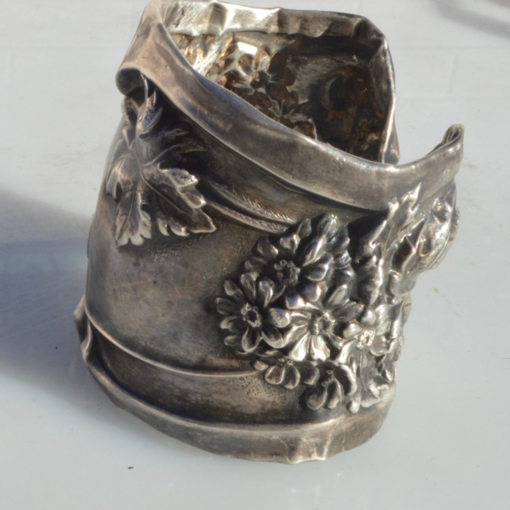 Antique Art Nouveau Floral Silver Plate Bracelet Victorian Wide Repoussé Baroque - Picture 5 of 8